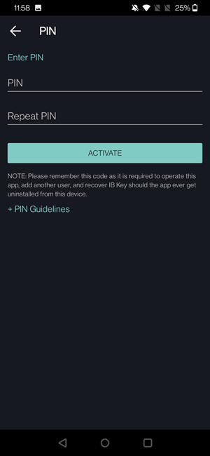 The IB Key migration enter pin for the Android Phone. 